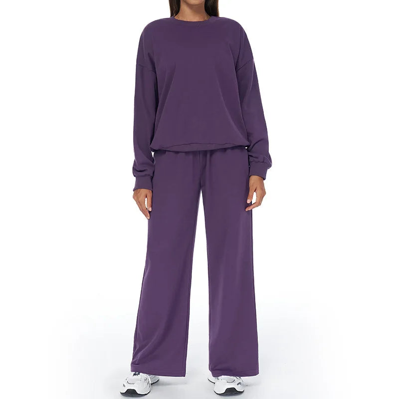 Autumn Winter Women's Pant Sets Sports Pullover Wide Leg Pants 2 Pieces Yoga Sets Gym Fitness Tracksuit Set Loose Hoodies Suits