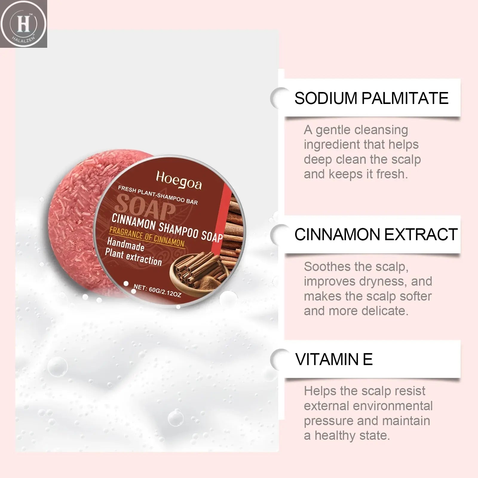 Cinnamon Shampoo Soap Bar Scalp Cleaning Dandruff Shampoo Herbal Mild Nourish Moisturize Anti-Loss Hair Scalp Care Hair Shampoo HALALZEN