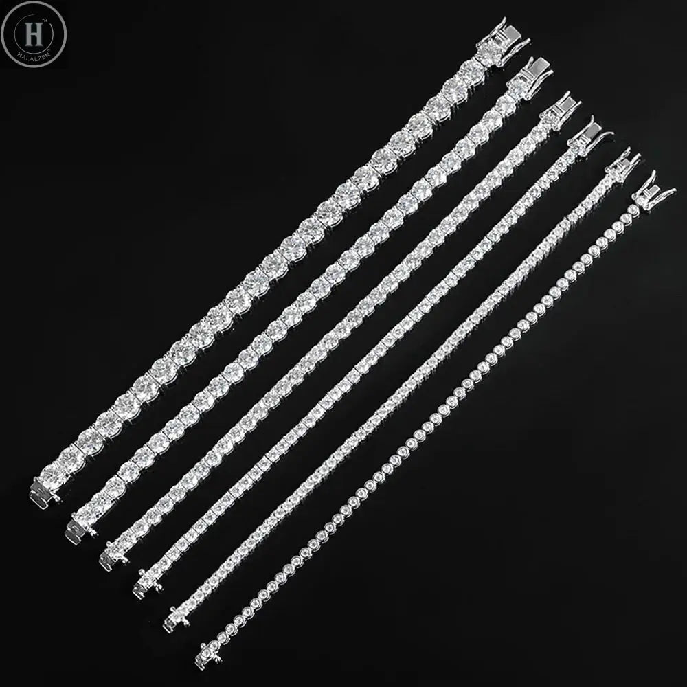 KNOBSPIN 2mm Moissanite Tennis Bracelet 925 Sterling Silver Plated White Gold Bracelet for Women Man Sparkling Party Jewelry HALALZEN