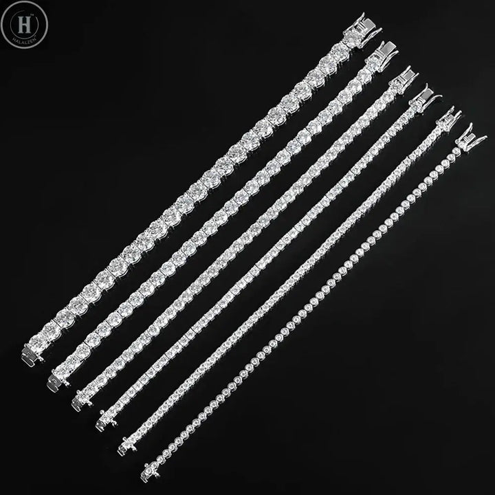 KNOBSPIN 2mm Moissanite Tennis Bracelet 925 Sterling Silver Plated White Gold Bracelet for Women Man Sparkling Party Jewelry HALALZEN