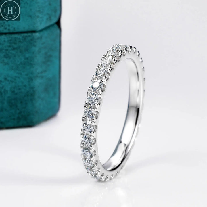ALLNOEL 2mm Full Moissanite Ring for Women D Color VVS1 Female Single Tail Ring 925 Silver Ring Wedding Eternity Band With GRA HALALZEN