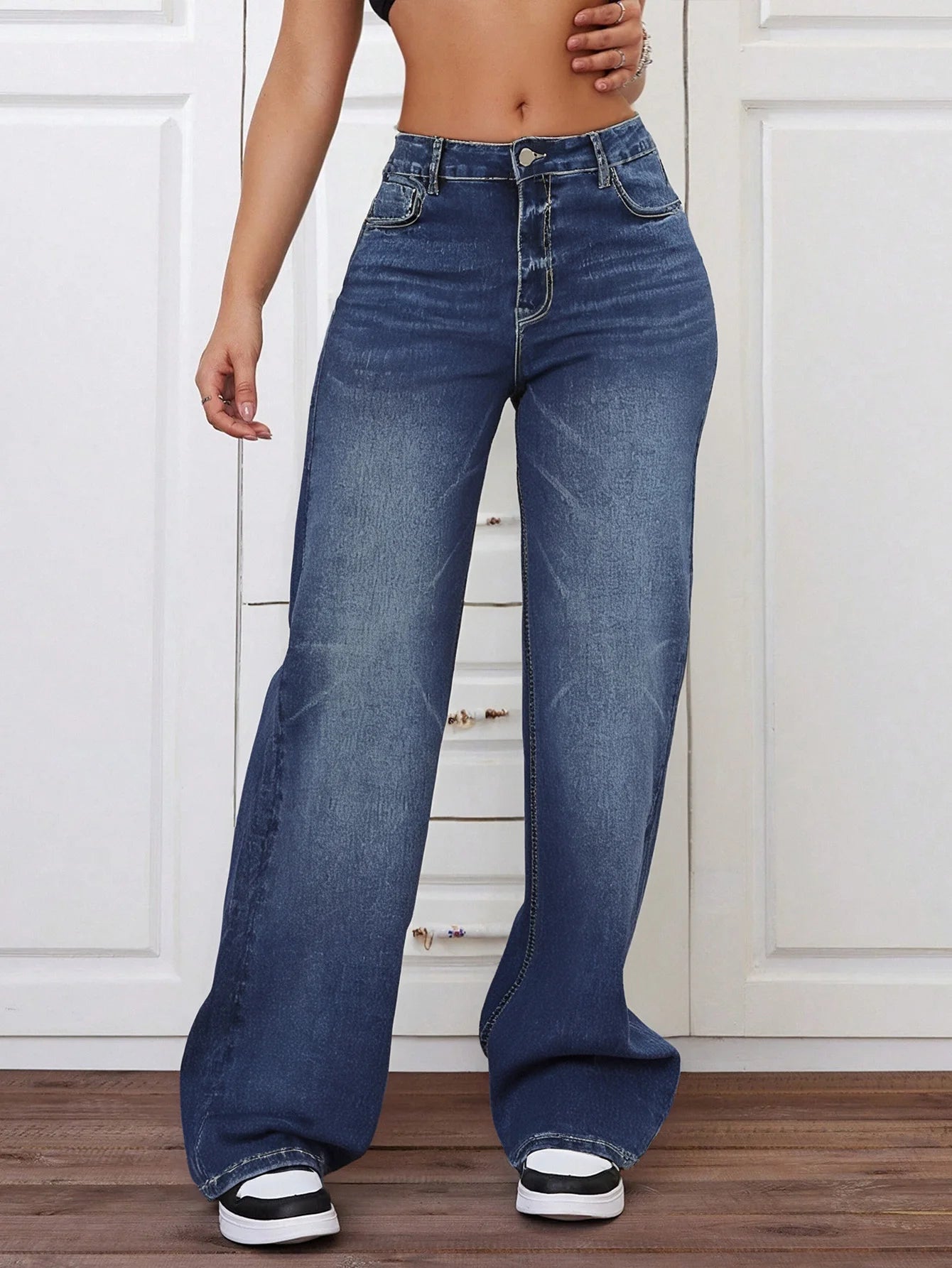 Women's Casual Wide - Leg Denim Jeans, Loose Fit, Comfortable Stretch Fabric