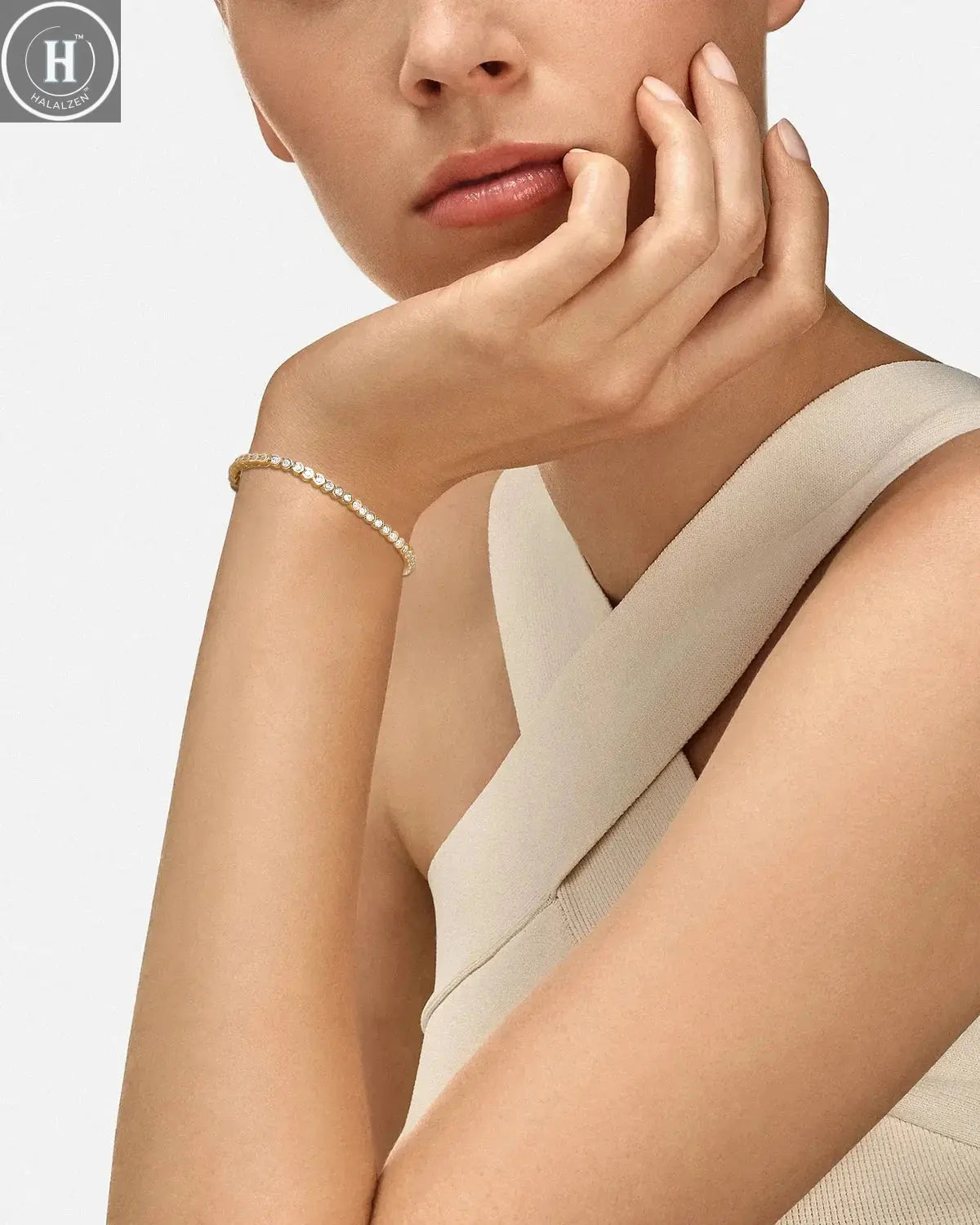 TYYL All 1.8mm Moissanite Tennis Bracelet 925 Silver 18k Gold Plated Round Bezel Diamond Bubble Thin Chain Women's Gifts Jewelry HALALZEN