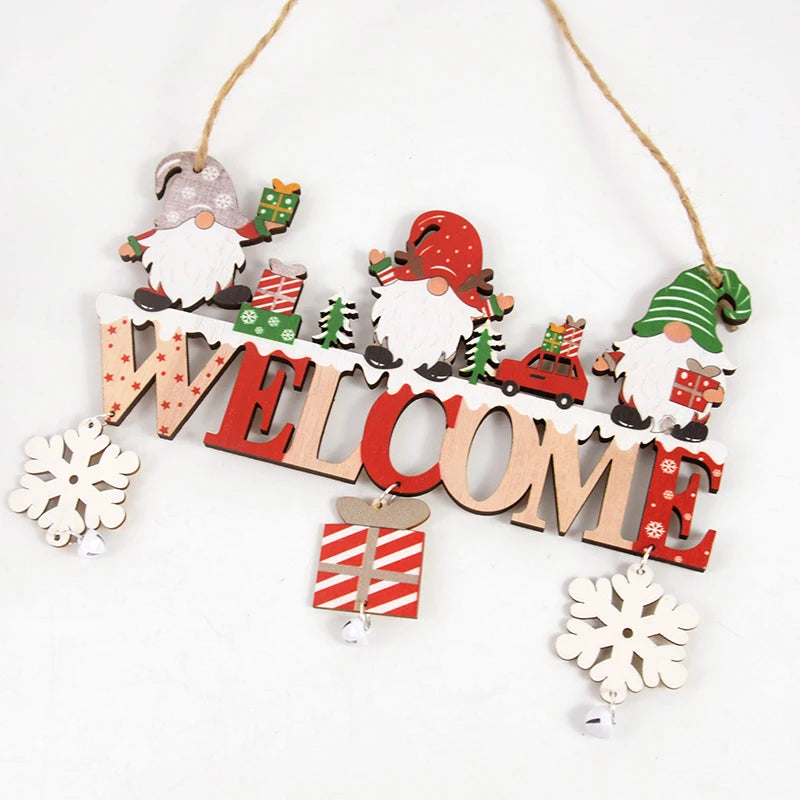 Gnome Santa Claus Wooden Hanging Ornament 2024 Merry Christmas Decoration for Home Door Xmas Tree Pendants Navidad New Year 2025