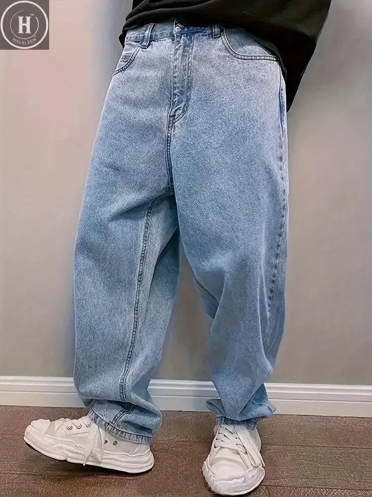 Plus Size 3XL Spring Autumn Baggy Jeans Men Fashion Oversize Casual Straight Loose Denim Trousers Y2k Streetwear Wide Leg Pants Halalzen UK