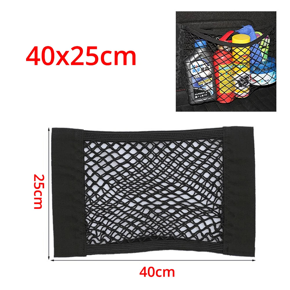 1X Car Back Rear Trunk Organizer Net Mesh Seat Elastic String Magic Sticker Universal Storage Bag Pocket Auto Put Paper Stowing