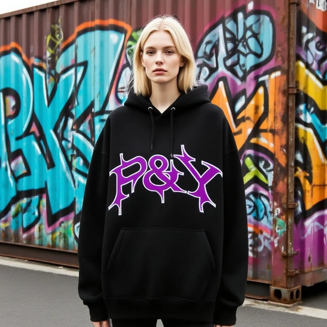 Retro American Y2K Hand-Painted Letter Contrast Print Hooded Sweatshirt Street Trend Loose Casual Couple Hoodie