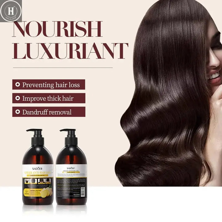 500ml Ginger Anti-Hair Loss Shampoo Long-lasting Fragrances Shampoo Deeply Moisturizing Smooth Set With Comb Gift HALALZEN