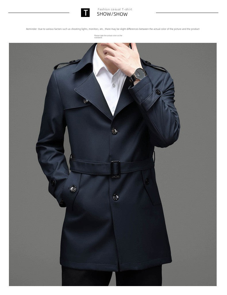 Ji Shizhe 2024 New Arrival Spring and Autumn Business Suit Collar Middle-Aged Men's Mid-Length Trench Coat Coat Men's Clothing Genuine Goods