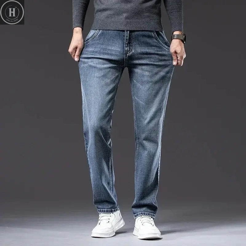 Autumn Winter New Business Men's Jeans Classic Fashion Stretch Washed Casual Denim Trousers Comfortable Straight Male pants Halalzen UK