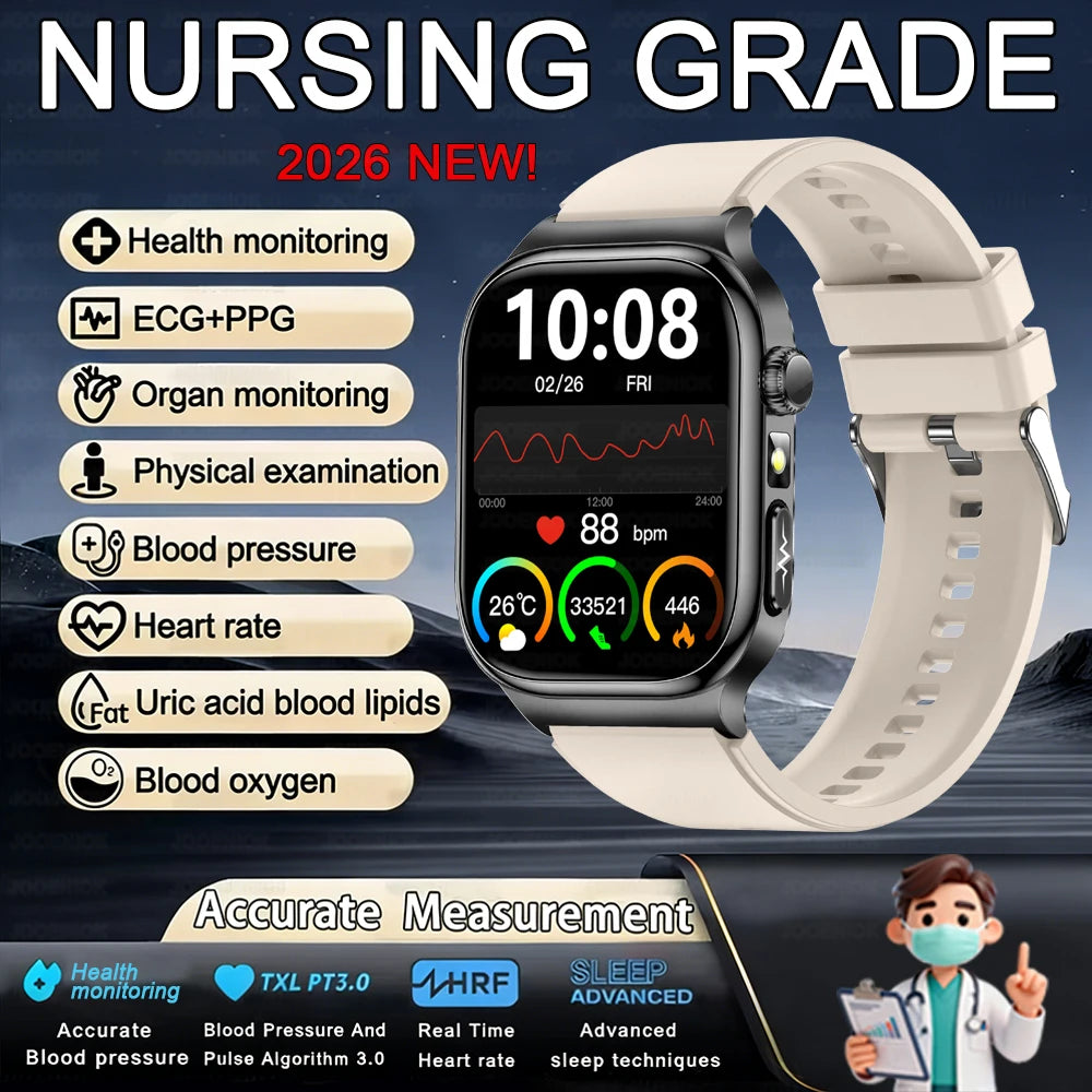 2026 Health Care Smart Watch Men Women BMI Analysis Uric Acid Blood Lipids Blood Pressure Monitoring BT Call AMOLED Smartwatch