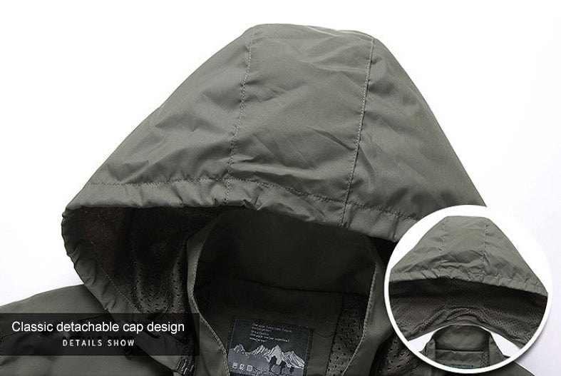 Windbreaker Men Tactical Jacket Waterproof Outdoor Hooded Coat Sports Military European Size S-5XL Field Climbing Thin Outwear