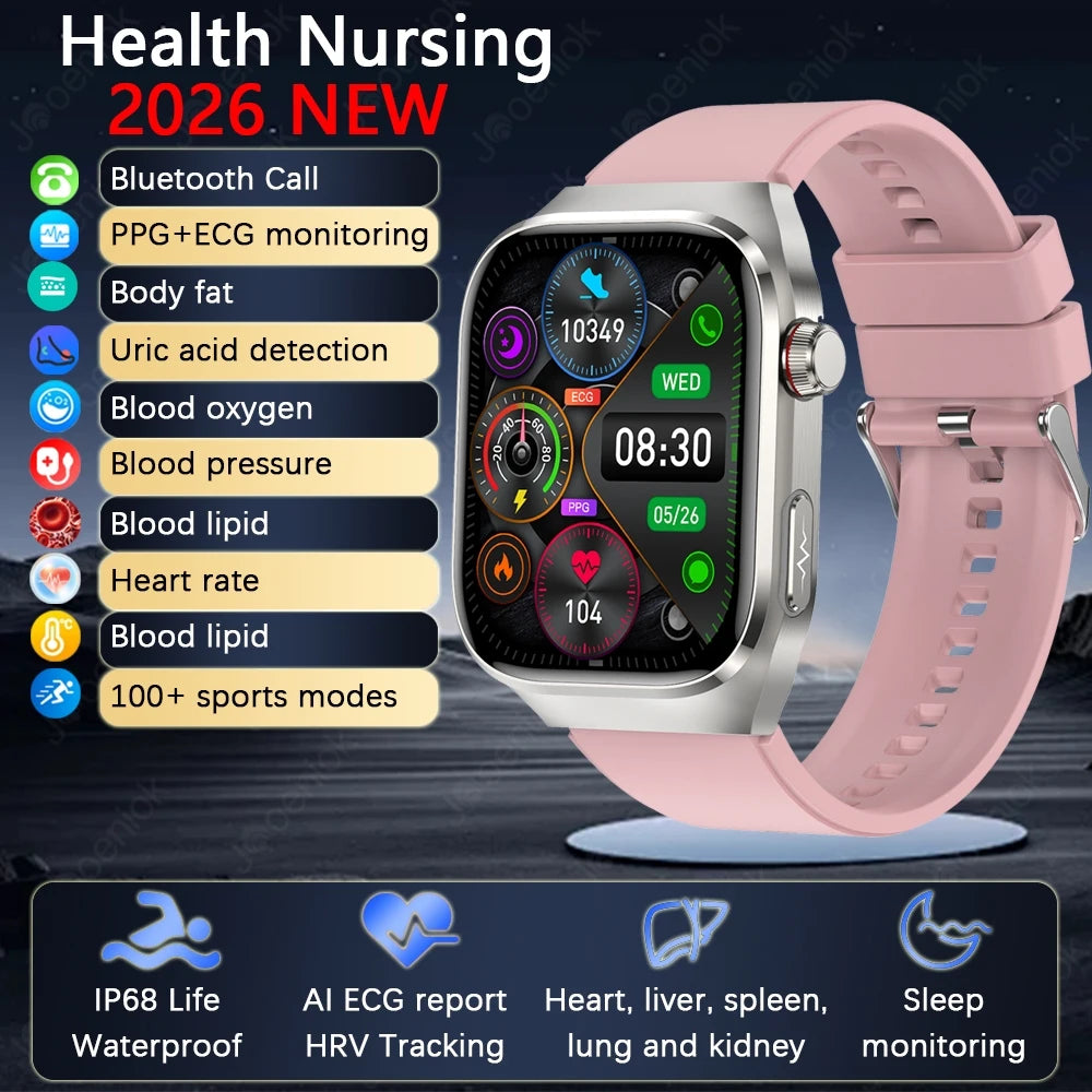 2026 New Professional-Grade Smart Watch Men ECG+PPG Uric Acid Body Fat Health Analysis IP68 Waterproof AMOLED Smartwatch Women