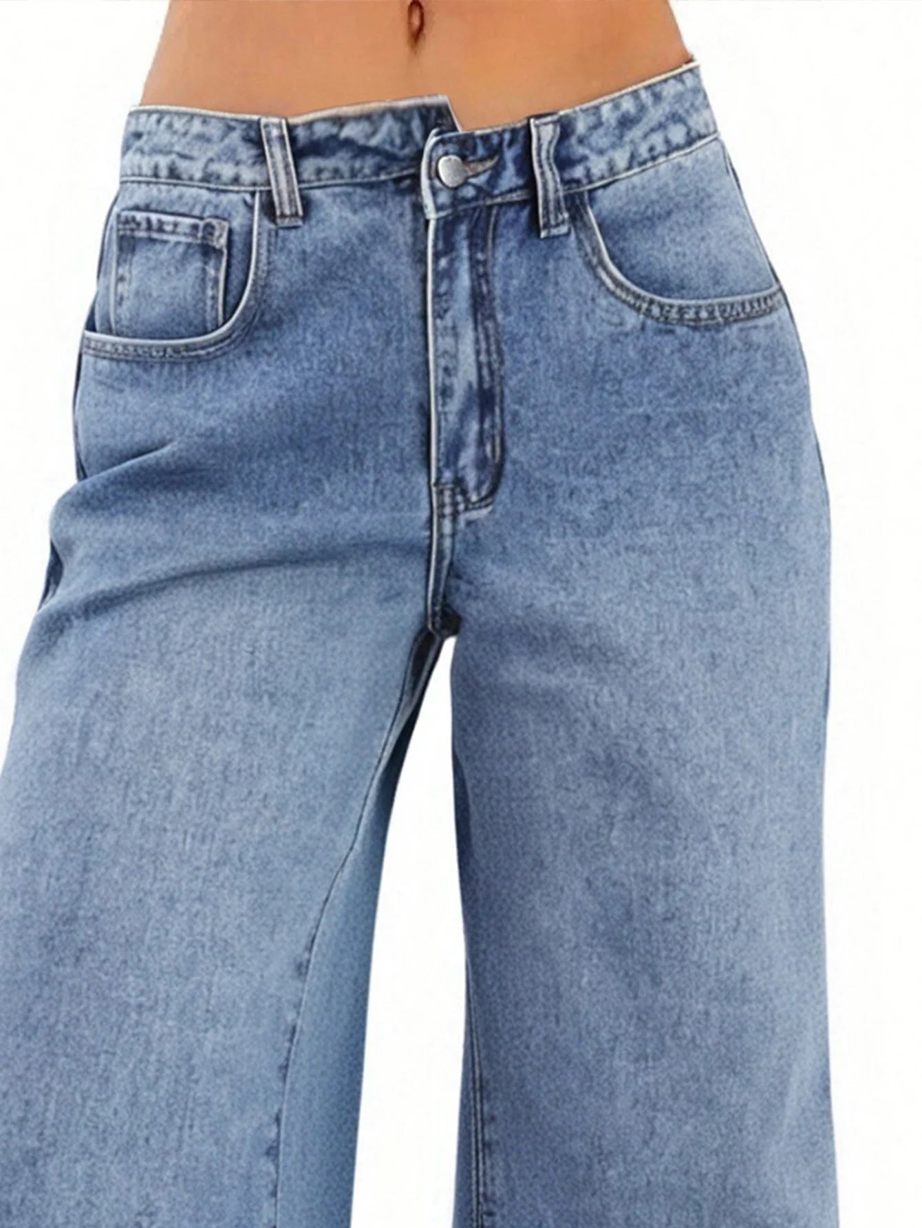 Trendy Light Blue Wide - Leg Jeans for Women | Relaxed Casual Denim