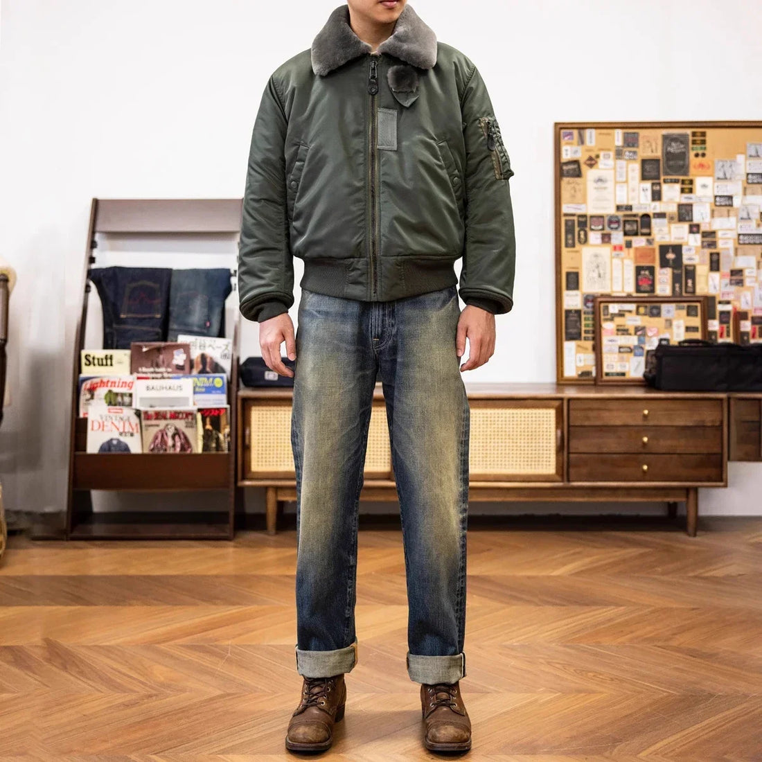 Red Tornado Type B-15D Bomber Jacket WWII Air Force Pilot Jacket Winter Men's Insulated Coat