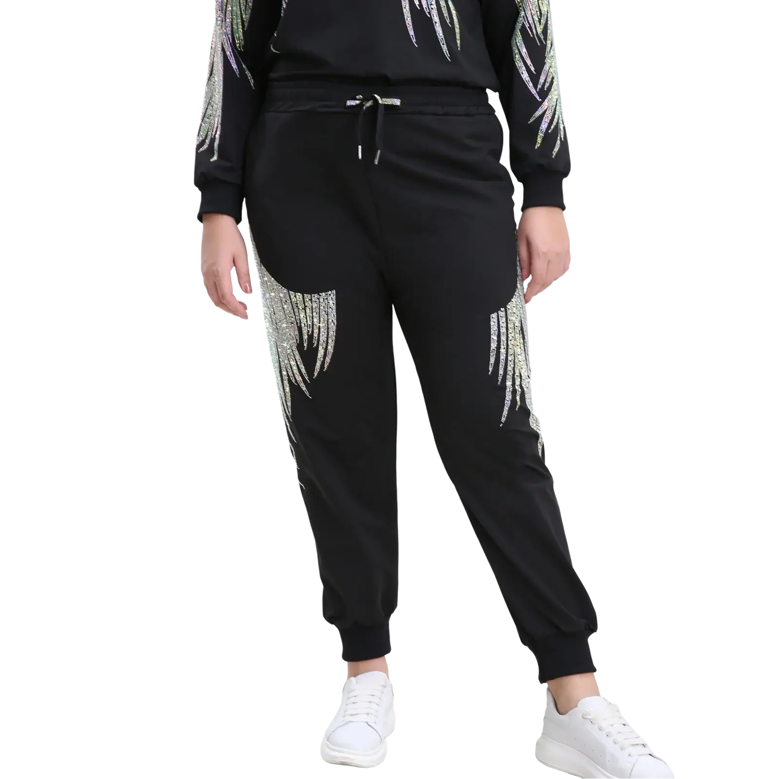 Plus Size Sweatpants for Women Drawstring Rhinestones Graphic High Waisted Joggers with Pockets Elastic Waist Casual Halalzen UK