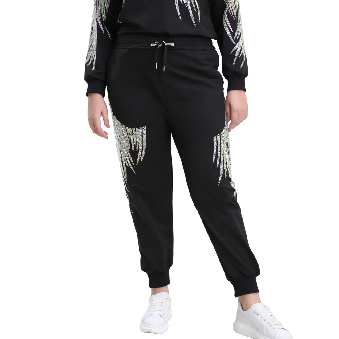 Plus Size Sweatpants for Women Drawstring Rhinestones Graphic High Waisted Joggers with Pockets Elastic Waist Casual Halalzen UK
