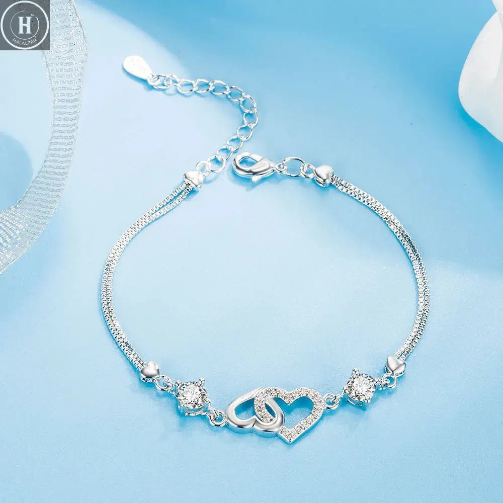 S925 Sterling Silver Bracelet Inlaid With Natural Amethyst Zircon Heart Lady Bracelet, Charm Jewelry Gift Wedding Jewelry HALALZEN