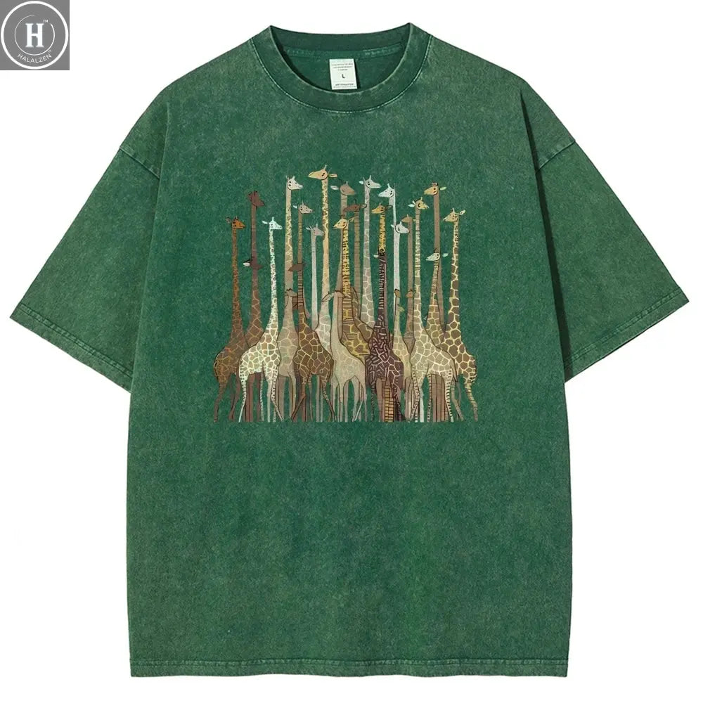 100% Cotton Women's T-Shirt High Quality Soft Cartoon Funny Giraffe Print T-Shirt Custom T-Shirt Daily Wear Clothing HALALZEN