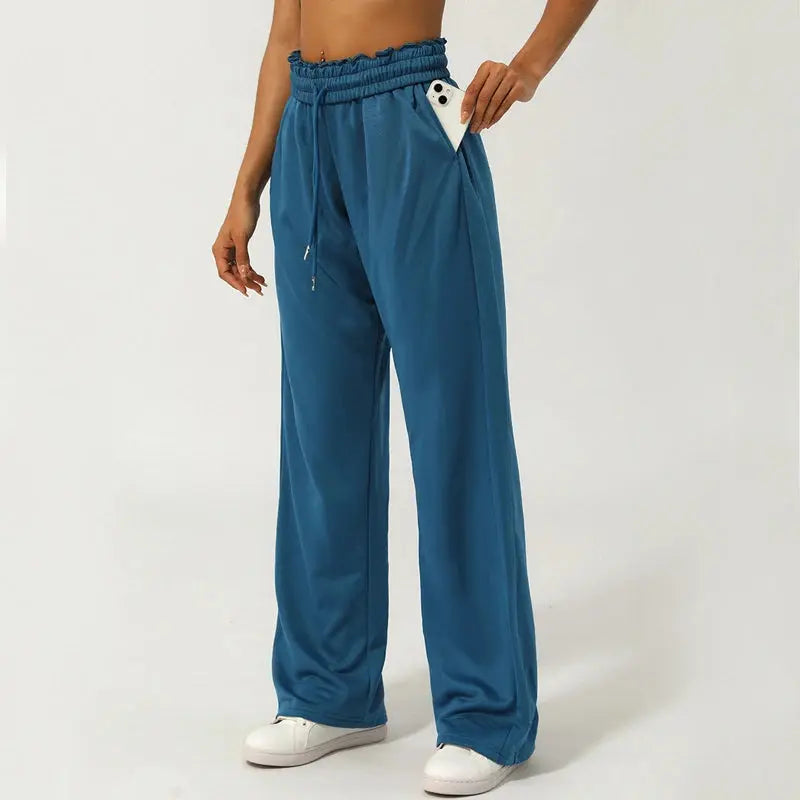Women Solid Color Sweatpants Drawstring Waist Pocket Running Yoga Pants Loose Wide Leg Casual Sports Trousers Workout Clothes Halalzen UK