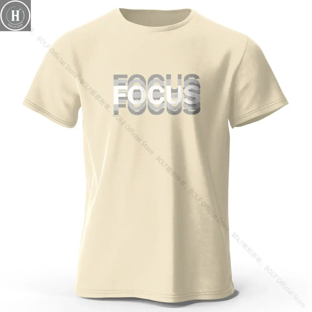 Focus Letter Minimalist Style 100% Cotton T-Shirt, Lightweight Round Neck Short Sleeve Tee, Perfect for Men & Women HALALZEN