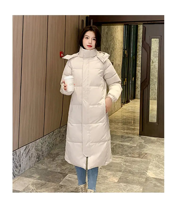 Long Down Jacket Women Waterproof Hooded Coat 2024 Winter New Loose Girls' Jacket Multi-Color Thick Windbrake Down Coat