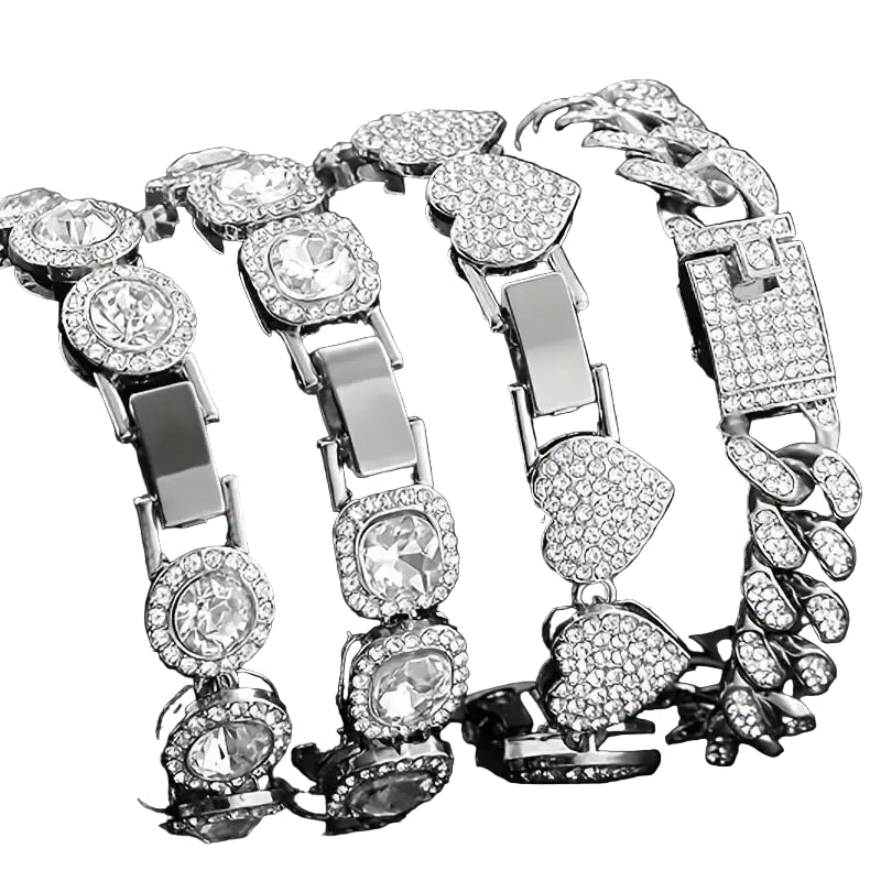 4 Piece Heart Shape Cuban Tenni Bracelet Set for Women -8.2 INCH