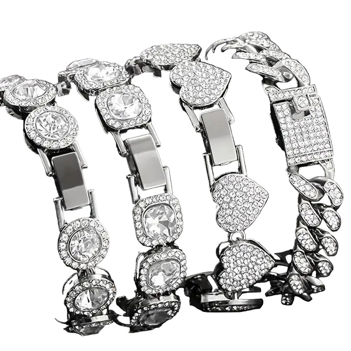 4 Piece Heart Shape Cuban Tenni Bracelet Set for Women -8.2 INCH