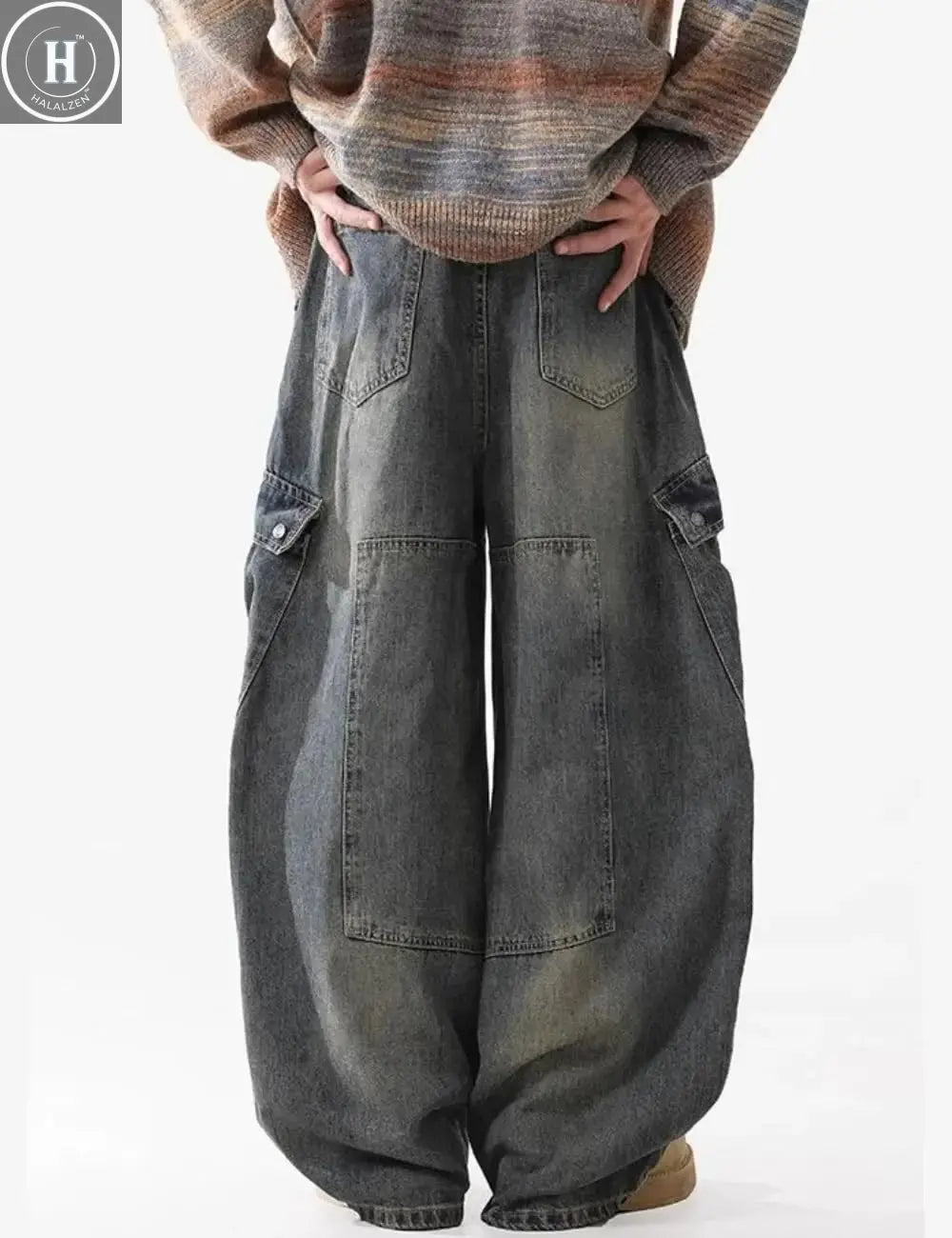 Baggy Barrel Jeans Wide Leg Cargo Jeans Loose Denim For Men And Women Halalzen UK