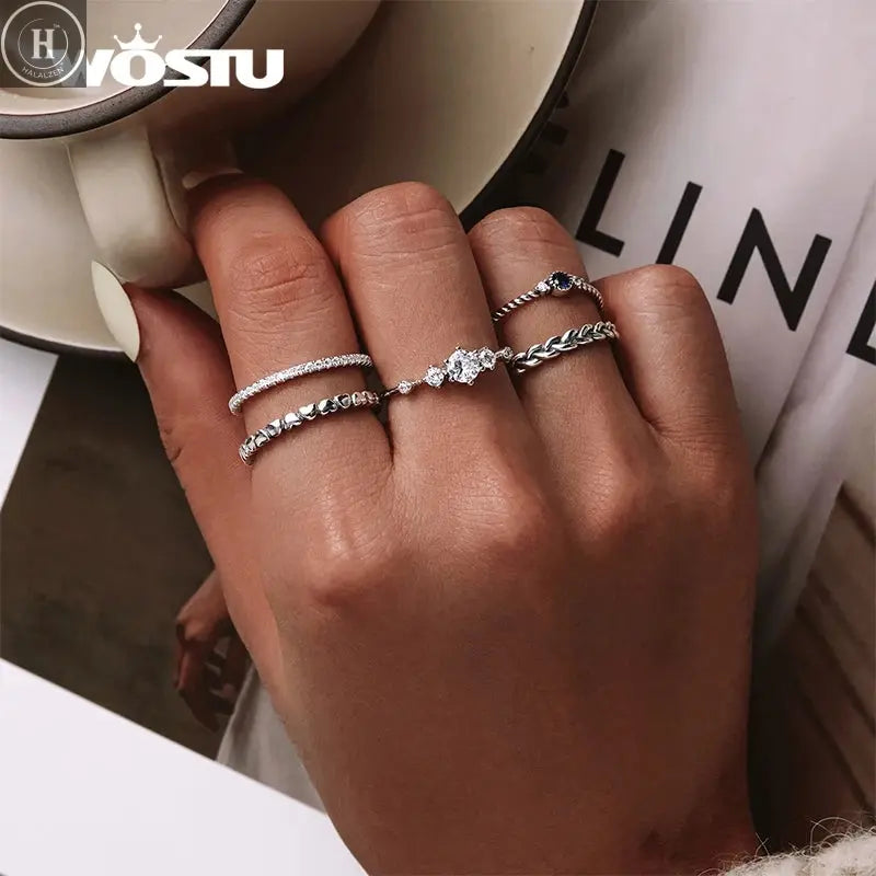 WOSTU European 925 Sterling Silver Simple Rings For Women Wedding Engagement Heart Rings With Zircon Original Female Jewelry HALALZEN