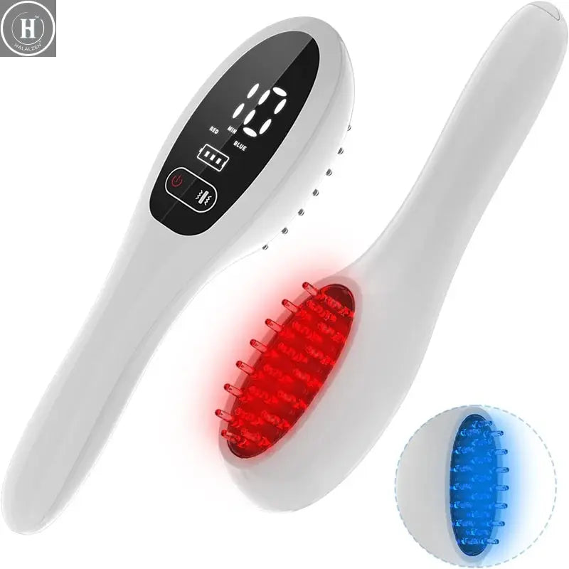 Electric Laser Hair Growth Comb Anti Hair Loss Therapy Comb Infrared 650nm 470nm LED Red Light Vibration Massage Hair Care Brush HALALZEN