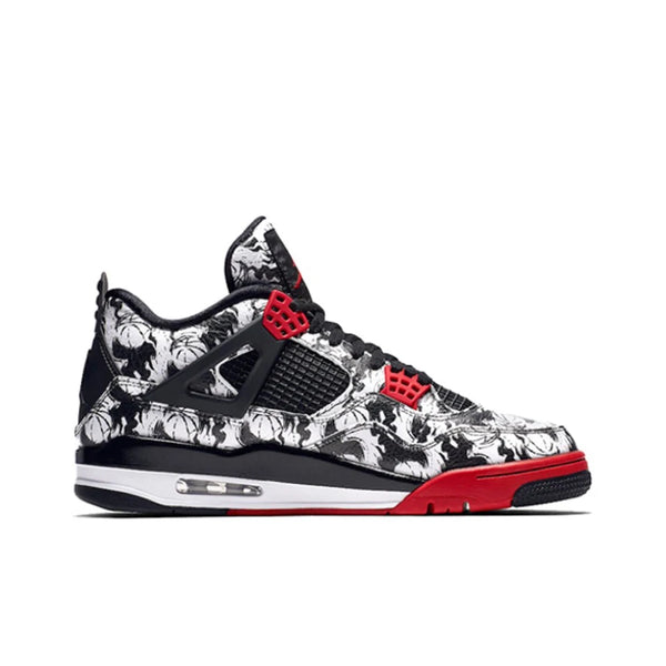 Original Air Jordan 4 "Tattoo" Comfortable Retro Basketball Shoes Men's White and Black and Red Sneakers BQ0897-006