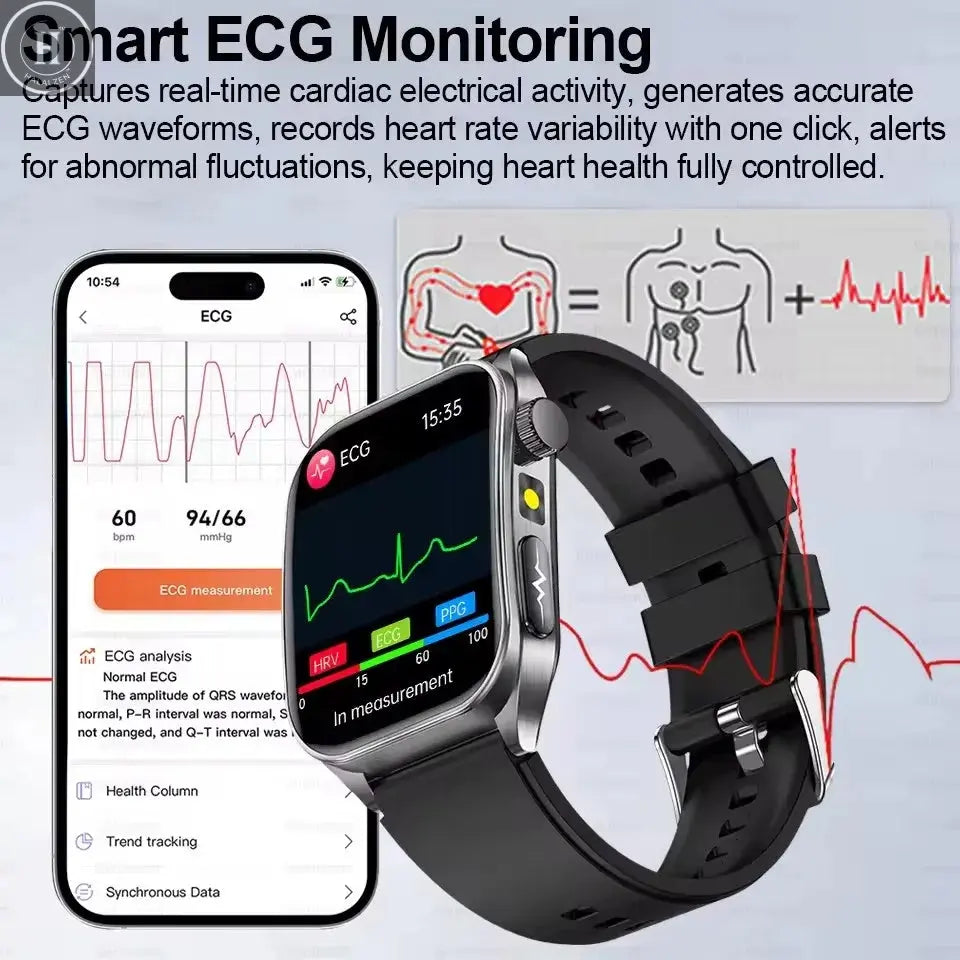 2026 New 650nm Laser Therapy Health Smartwatch Men ECG Blood Pressure Lipid Uric Acid Bluetooth Call Smart Watch For Android IOS HALALZEN