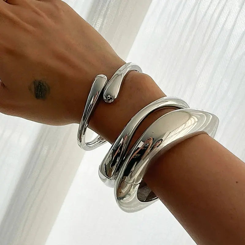 3/6pcs Vintage Minimalist Exaggerated Open Bangle Set for Women Luxury Asymmetrical Metal Water Drop Snake Cuff Bracelet Jewelry HALALZEN