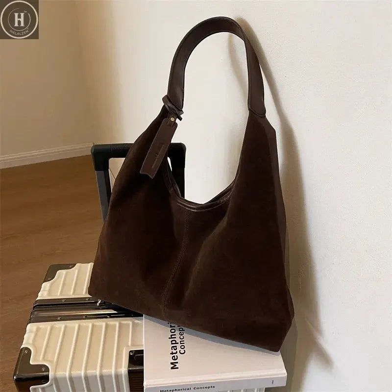 Women Suede Shoulder Bag with Zipper Hobo Bags Large Capacity Handbag Slouchy 2025 Trendy Commuter Travel Purses and Handbags HALALZEN