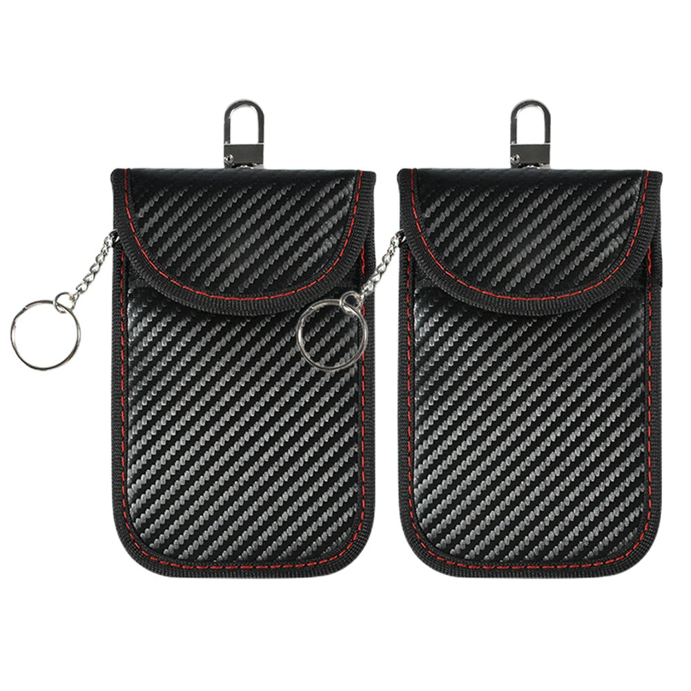 2Pcs Car Key Signal Blocker Case PU Leather Anti-Theft Faraday Pouch Double-Layer Car RFID Signal Blocker Key Bag for Auto Parts