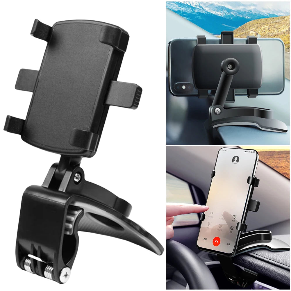 Car Dashboard Support 360 Degree Rotating Car Mobile Phone Mount Foldable Dashboard Adjustable Spring Clip Cell Phone Holder