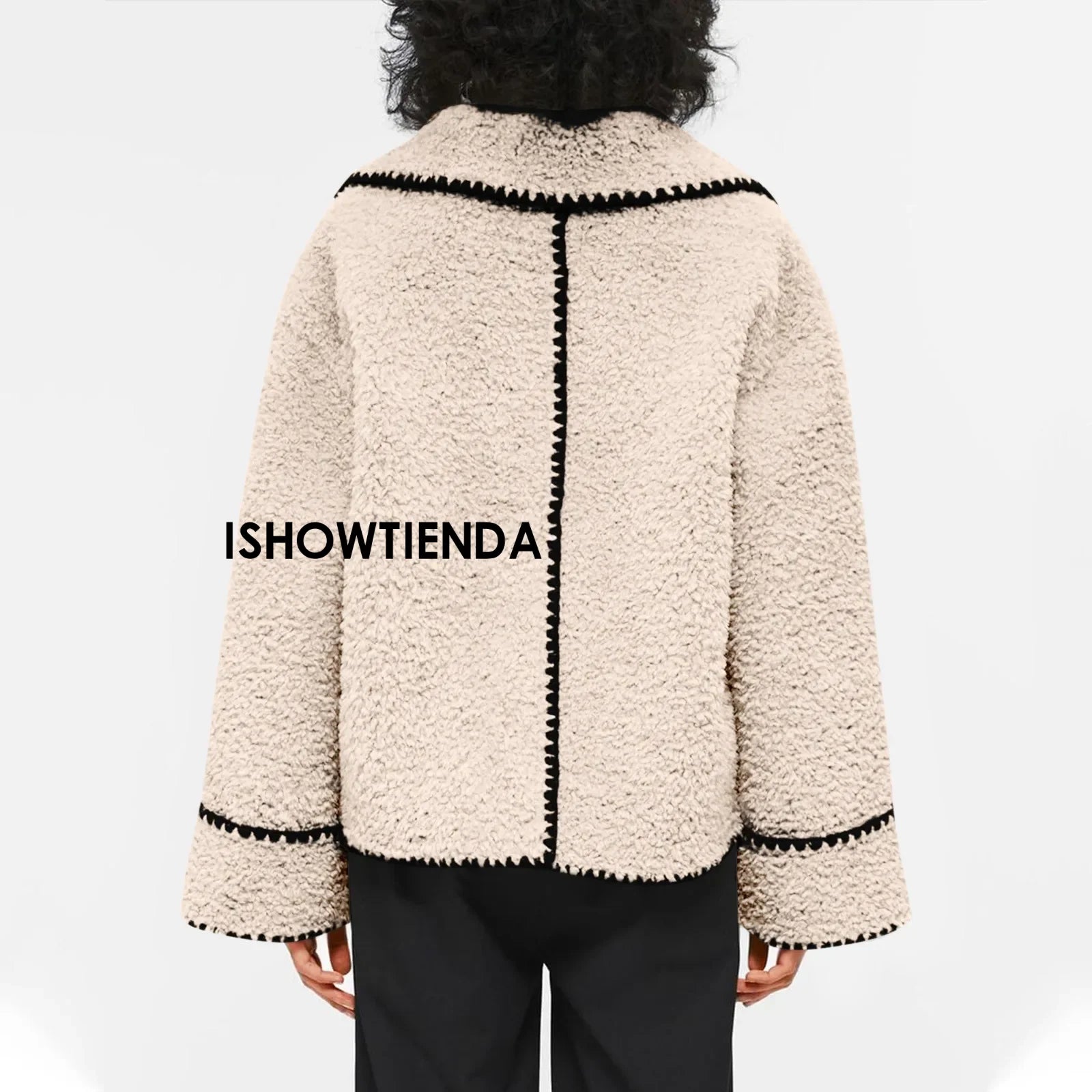 Autumn New Women's Coat Wear European And American Style Coat Casual Jackets One Piece Lamb Wool Contrast Color Plush Warm Jack