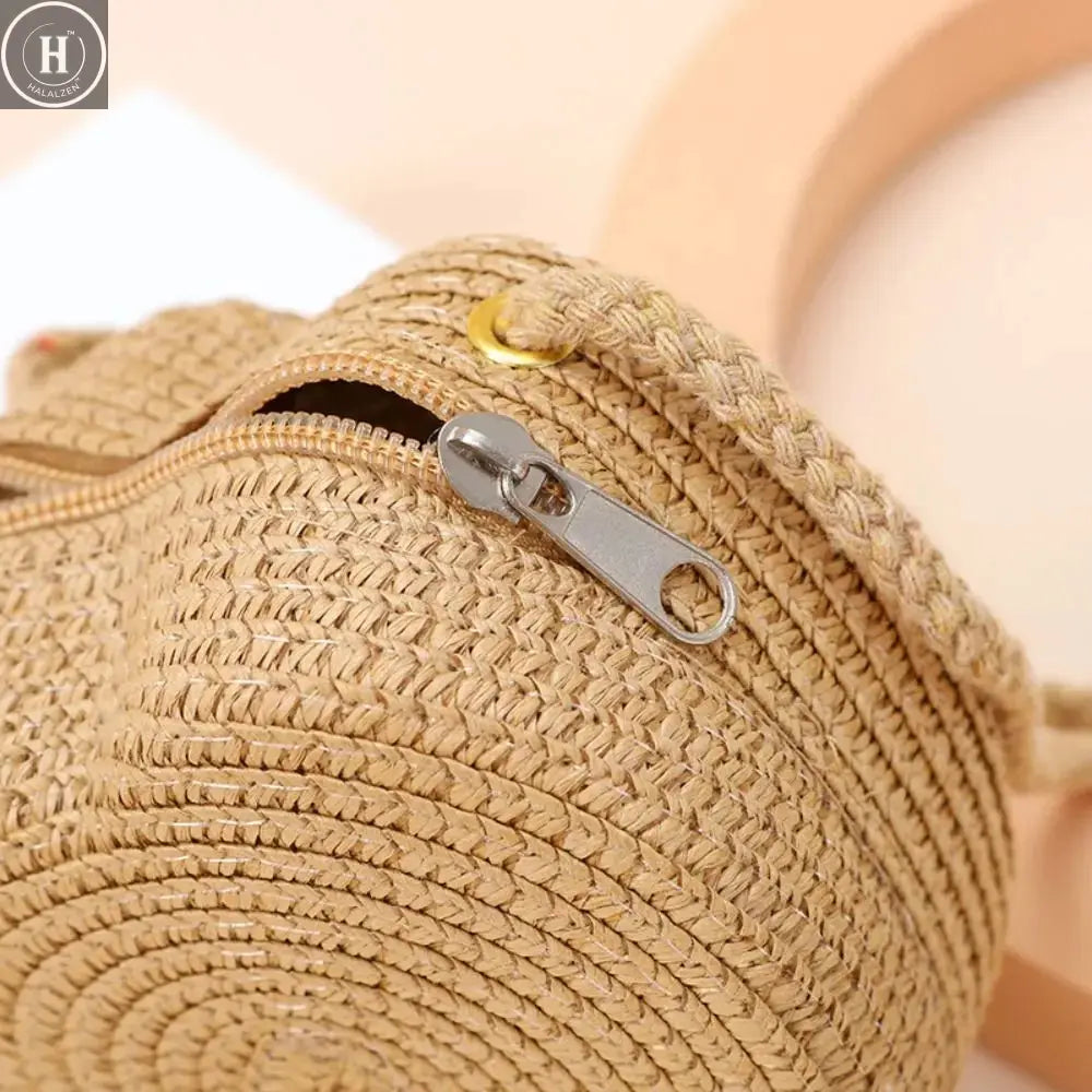 Children's Straw Shoulder Bags Beach Bag Coin Purse Kids Heart Shape Woven Crossbody Bag HALALZEN