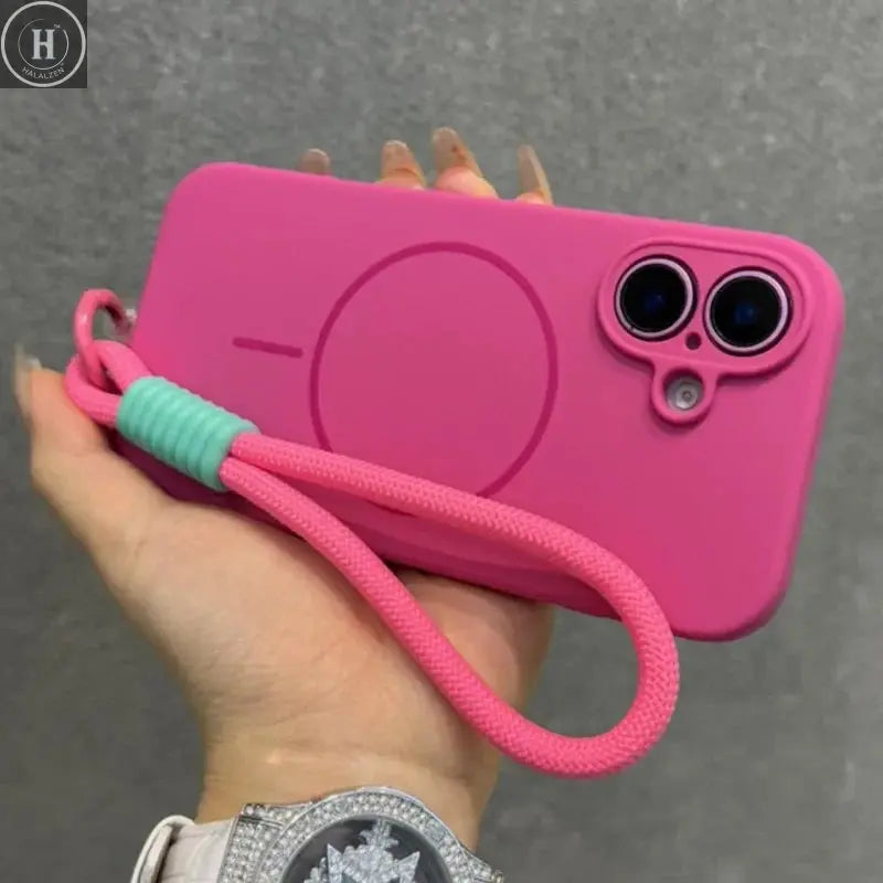 Luxury Candy Liquid Silicone Magsafe Case for iPhone 17 16 15 14 13 12 Pro Max Soft Shockproof Magnetic Lanyard Strap Cover Halalzen UK