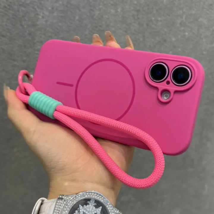 Luxury Candy Liquid Silicone Magsafe Case for iPhone 17 16 15 14 13 12 Pro Max Soft Shockproof Magnetic Lanyard Strap Cover