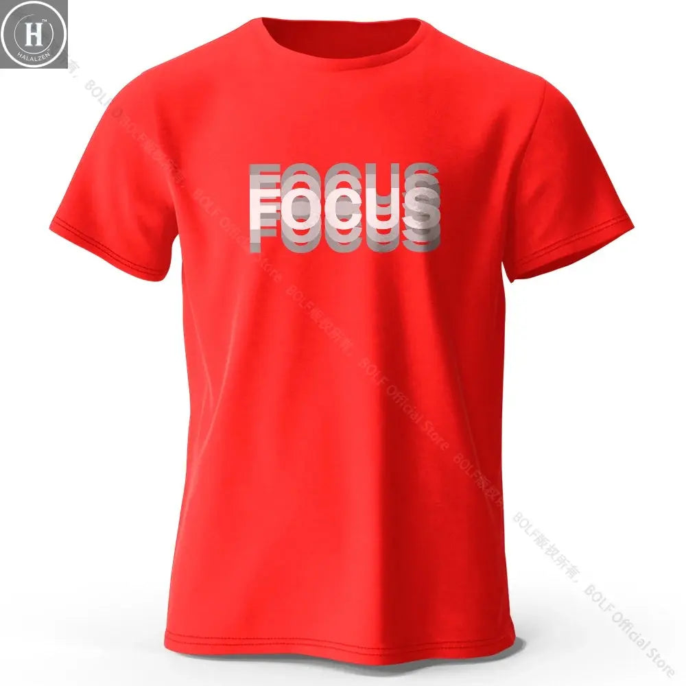 Focus Letter Minimalist Style 100% Cotton T-Shirt, Lightweight Round Neck Short Sleeve Tee, Perfect for Men & Women HALALZEN