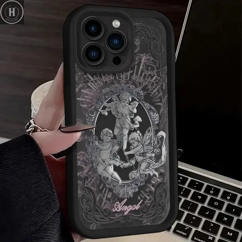 Retro Punk Cupid Angel Case For iPhone 17 16 15 14 13 12 11 Pro Max Plus Soft Silicone Cover Halalzen UK