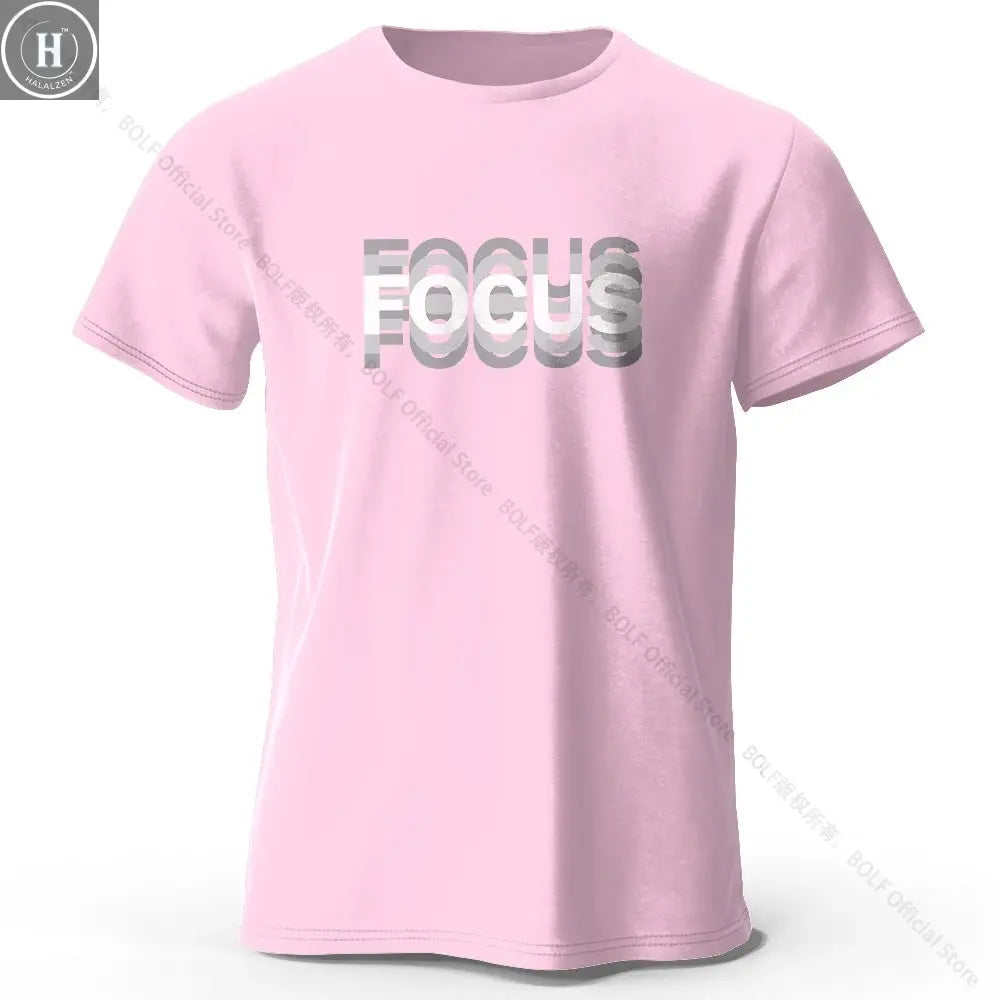 Focus Letter Minimalist Style 100% Cotton T-Shirt, Lightweight Round Neck Short Sleeve Tee, Perfect for Men & Women HALALZEN