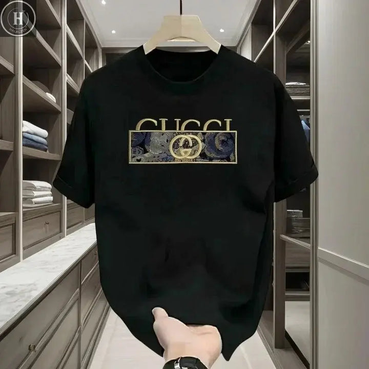 Summer 2025 New Brand Luxury Letter Pattern Printed Men's 100% Pure Cotton Short Sleeve Round Neck T-shirt HALALZEN