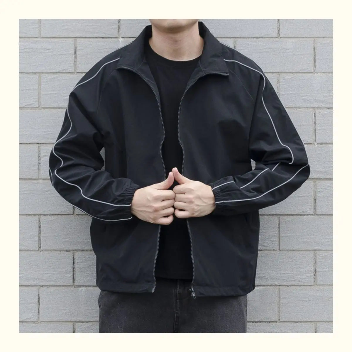 Jackets Men Autumn Pockets Casual Patchwork Loose Windbreaker Stripe Zipper Stand Collar Waterproof Outdoor Sports Bomber Jacket