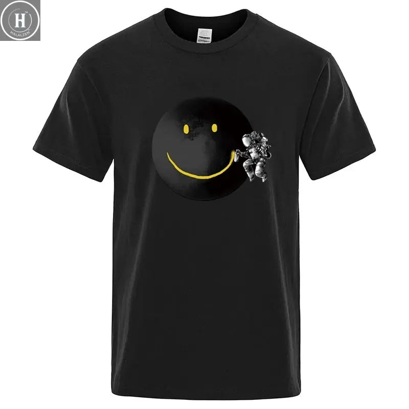 Summer Men's T-shirt High Quality 100% Cotton Funny Spaceman Printing Casual Loose O-neck Men Short Sleeve T-shirt Male Tee Tops HALALZEN