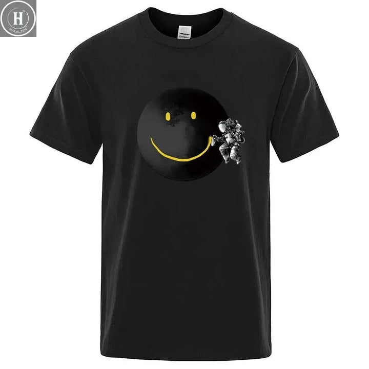 Summer Men's T-shirt High Quality 100% Cotton Funny Spaceman Printing Casual Loose O-neck Men Short Sleeve T-shirt Male Tee Tops HALALZEN