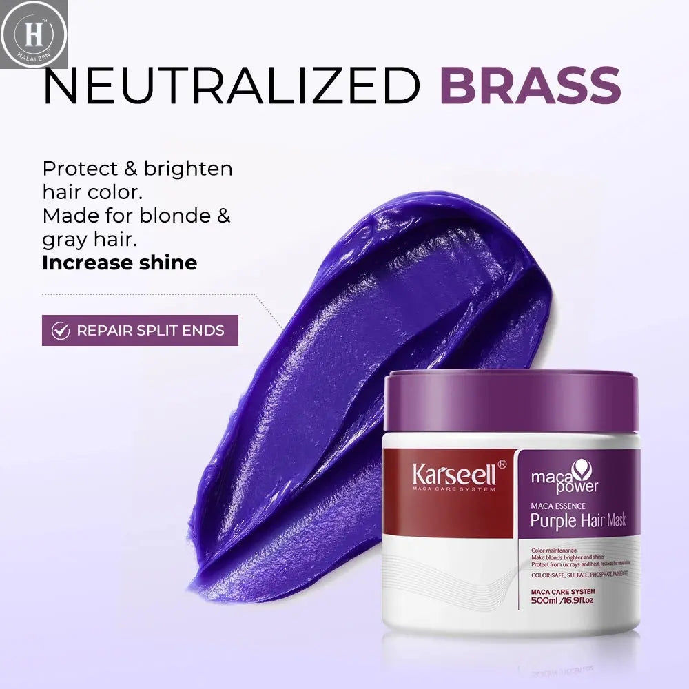 Karseell Purple Hair Mask 16.90 fl.oz 500ml Professional Neutralizes Brass Yellow Tones For Blonde Silver Gray Highlighted Hair HALALZEN