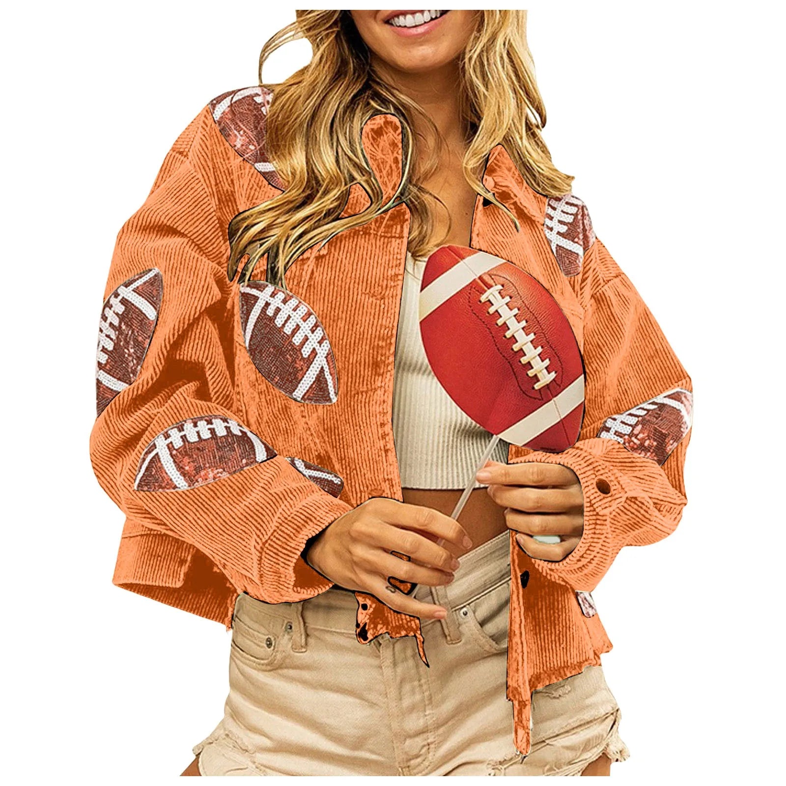 Womens Fall Winter Corduroy Football Sequin Jacket Slim Fit Baseball Casual Jacket Danger Days Button Up Shirts Outwears куртка